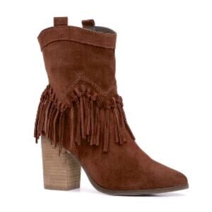 Aldo Kycia Chestnut Brown Suede Fringe Trim Boho Ankle Boot 7.5